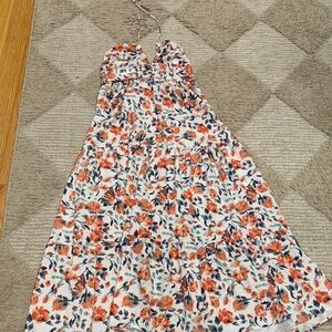 Floral Halter Maxi Dress - Coral & Navy on White